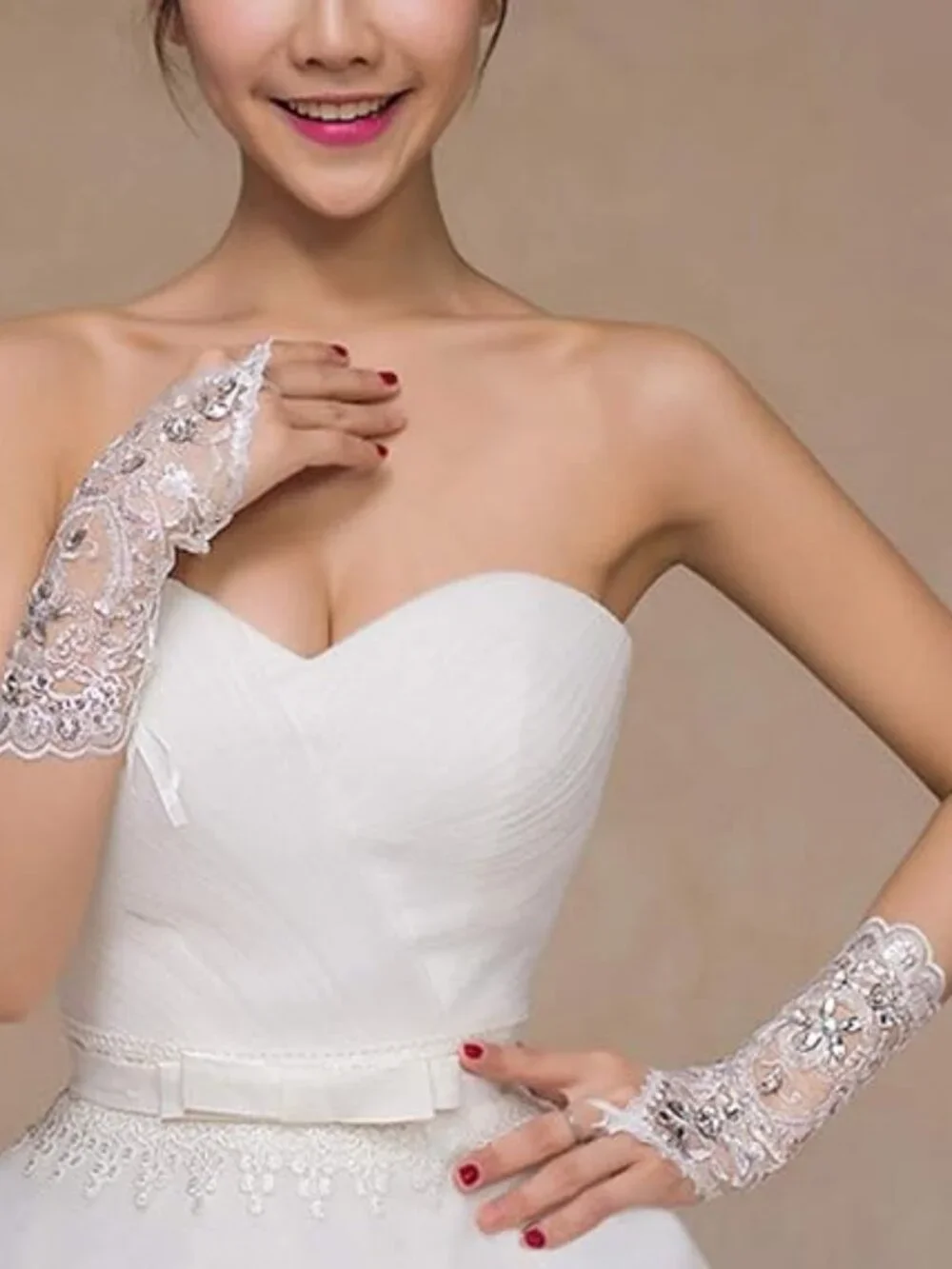 Lace Fingerless Rhinestone Bridal Gloves Crystal Bridal Lace Gloves for Wedding